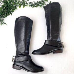 Juicy Couture Tall Black Leather Boots horse bit detail at ankle strap 9